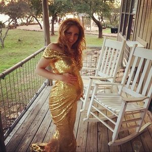 Gold sequin maternity dress